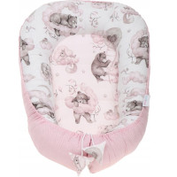 Oboustranné hnízdečko (kokon) pro miminko - BABYMAM PREMIUM set 7v1 - Medvíďata se světle růžovou minky