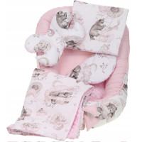 Oboustranné hnízdečko (kokon) pro miminko - BABYMAM PREMIUM set 7v1 - Medvíďata se světle růžovou minky