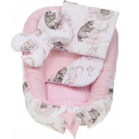 Oboustranné hnízdečko (kokon) pro miminko - BABYMAM PREMIUM set 7v1 - Medvíďata se světle růžovou minky