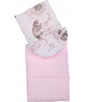 Oboustranné hnízdečko (kokon) pro miminko - BABYMAM PREMIUM set 7v1 - Medvíďata se světle růžovou minky