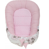 Oboustranné hnízdečko (kokon) pro miminko - BABYMAM PREMIUM set 7v1 - Medvíďata se světle růžovou minky