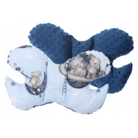 Oboustranné hnízdečko (kokon) pro miminko - BABYMAM PREMIUM set 7v1 - Medvídci ve vesmíru s tmavě modrou minky