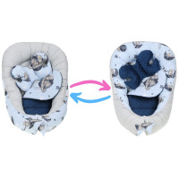 Oboustranné hnízdečko (kokon) pro miminko - BABYMAM PREMIUM set 7v1 - Medvídci ve vesmíru s tmavě modrou minky
