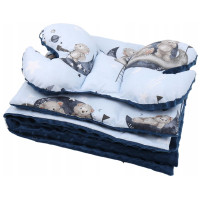 Oboustranné hnízdečko (kokon) pro miminko - BABYMAM PREMIUM set 7v1 - Medvídci ve vesmíru s tmavě modrou minky