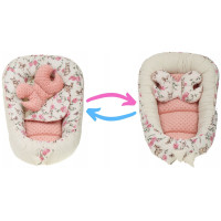 Oboustranné hnízdečko (kokon) pro miminko - BABYMAM PREMIUM set 7v1 - Tajemná zahrada s meruňkovou minky