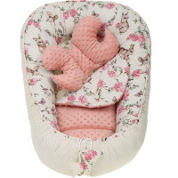 Oboustranné hnízdečko (kokon) pro miminko - BABYMAM PREMIUM set 7v1 - Tajemná zahrada s meruňkovou minky