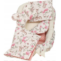 Oboustranné hnízdečko (kokon) pro miminko - BABYMAM PREMIUM set 7v1 - Tajemná zahrada s meruňkovou minky