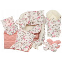 Oboustranné hnízdečko (kokon) pro miminko - BABYMAM PREMIUM set 7v1 - Tajemná zahrada s meruňkovou minky