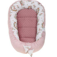 Oboustranné hnízdečko (kokon) pro miminko - BABYMAM PREMIUM set 7v1 - V říši snů se starorůžovou minky