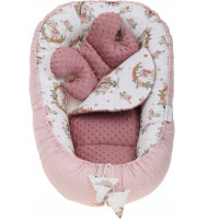 Oboustranné hnízdečko (kokon) pro miminko - BABYMAM PREMIUM set 7v1 - V říši snů se starorůžovou minky
