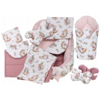 Oboustranné hnízdečko (kokon) pro miminko - BABYMAM PREMIUM set 7v1 - V říši snů se starorůžovou minky