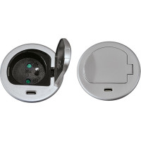 Solight 1z + USB-C 20W PD vestavná zásuvka, 2m, stříbrná