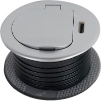 Solight 1z + USB-C 20W PD vestavná zásuvka, 2m, stříbrná