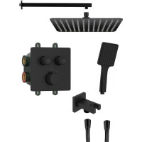 Sapho SMART SELECT podomítkový sprchový set s termostatickou baterií, 2 výstupy, vyústění, černá mat RP042B-01