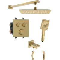 Sapho SMART SELECT podomítkový sprchový set s termostatickou baterií, 2 výstupy, vyústění, zlato mat RP042GB-01