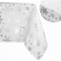 Vánoční ubrus MERRY 200x140 cm - Sněhové vločky - bílý/stříbrný