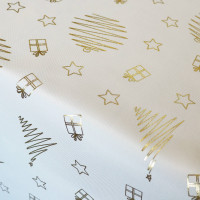 Vánoční ubrus MERRY 200x140 cm - Baňky - bílý/zlatý