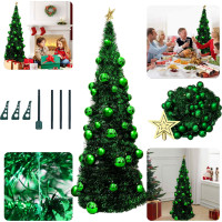 Vánoční třpytivý stromek s baňkami GLAMOUR - 150x48 cm - zelený