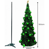Vánoční třpytivý stromek s baňkami GLAMOUR - 150x48 cm - zelený