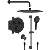 Sapho SMART SELECT podomítkový sprchový set s termostatickou baterií, 2 výstupy, posuvný držák sprchy, černá mat RP032B-02