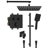 Sapho SMART SELECT podomítkový sprchový set s termostatickou baterií, 2 výstupy, posuvný držák sprchy, černá mat RP042B-02
