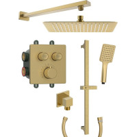 Sapho SMART SELECT podomítkový sprchový set s termostatickou baterií, 2 výstupy, posuvný držák sprchy, zlato mat RP042GB-02