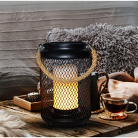 Solight kovová lucerna s LED svíčkou, teplá bílá, 3xAA, černá, 20cm