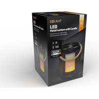 Solight kovová lucerna s LED svíčkou, teplá bílá, 3xAA, černá, 20cm