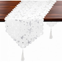 Vánoční běhoun HOLLY Hvězdičky - 180x33 cm - bílý/stříbrný