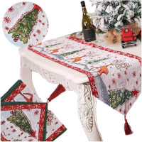 Vánoční běhoun JOY - 180x35 cm - Jeleni a stromky