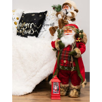 Vánoční dekorativní figurka Santa Claus béžový s dýmkou a jehličím - 44 cm