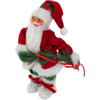 Vánoční dekorativní figurka Santa Claus s jehličím a stuhou - 30 cm