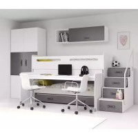 Dětská vyvýšená patrová postel s psacím stolem a přistýlkou MAXÍK 1 200x80 cm - grafitová + matrace ZDARMA