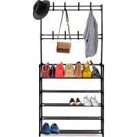 Předsíňový věšák s 5 policemi FRIDA 80x26x172 cm - černý