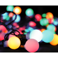 Solight LED 2v1 venkovní vánoční řetěz, koule, dálkový ovladač, 100LED, RGB+bílá, 10m+5m, 8 funkcí, IP44