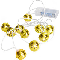 Solight LED vánoční řetěz rolničky, 10x LED, zlatá, 1,5m, 2x AA
