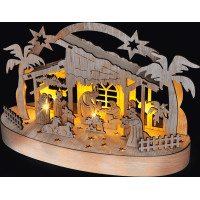 Solight vánoční dřevěný betlém podsvícený, 5x LED, přírodní dřevo, 25cm, 2x AA