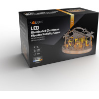 Solight vánoční dřevěný betlém podsvícený, 5x LED, přírodní dřevo, 25cm, 2x AA