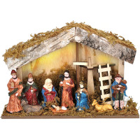 Solight LED dřevěný betlém podsvícený, 26x17cm, 6x LED, 2x AA