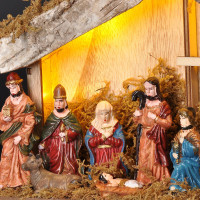 Solight LED dřevěný betlém podsvícený, 26x17cm, 6x LED, 2x AA