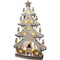 Solight LED dřevěný vánoční stromek s dekoracemi, 23x LED, přírodní barva, 64cm, 2x AA