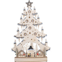 Solight LED dřevěný vánoční stromek s dekoracemi, 23x LED, přírodní barva, 64cm, 2x AA