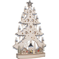 Solight LED dřevěný vánoční stromek s dekoracemi, 23x LED, přírodní barva, 64cm, 2x AA