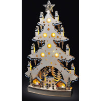 Solight LED dřevěný vánoční stromek s dekoracemi, 23x LED, přírodní barva, 64cm, 2x AA