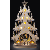 Solight LED dřevěný vánoční stromek s dekoracemi, 23x LED, přírodní barva, 64cm, 2x AA