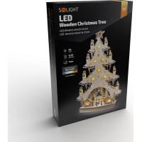 Solight LED dřevěný vánoční stromek s dekoracemi, 23x LED, přírodní barva, 64cm, 2x AA