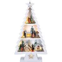 Solight LED dřevěný vánoční stromek s dekoracemi, 13x LED, bílá, 53cm, 2x AA