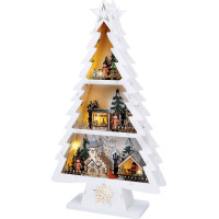 Solight LED dřevěný vánoční stromek s dekoracemi, 13x LED, bílá, 53cm, 2x AA