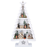 Solight LED dřevěný vánoční stromek s dekoracemi, 13x LED, bílá, 53cm, 2x AA