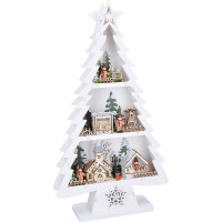 Solight LED dřevěný vánoční stromek s dekoracemi, 13x LED, bílá, 53cm, 2x AA